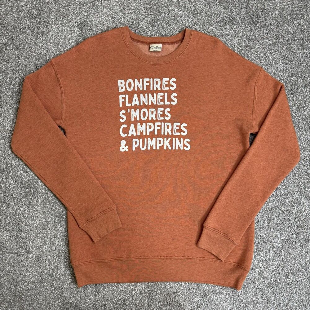 Oat Collective Sweatshirt Womens M Orange Fall Bonfires Pumpkins Graphic Cozy